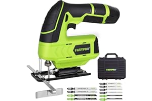 FASTPRO 12V Cordless Jig Saw Kit, Electric Jigsaw with 10pcs Blades & Edge Guide, Included 1.5 Ah Battery, Charger and Storage Case