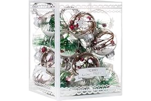 SENJIE Christmas Ornaments Ball Set-Shatterproof Clear Plastic Decorative Baubles for Xmas Tree House Holiday Wedding Party Decoration,19Pcs (Pine Needle)