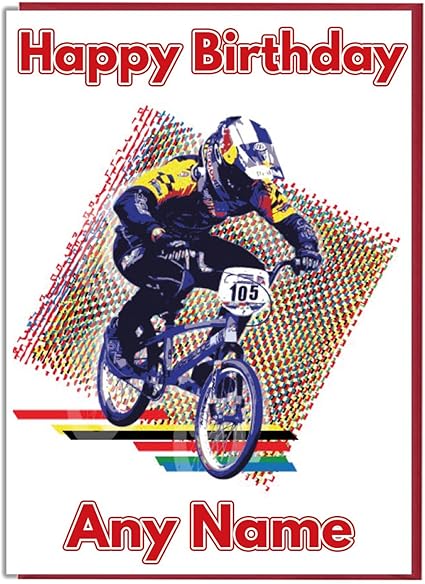Carte D Anniversaire Personnalisee Sur Le Theme Du Velo Bmx Garcon Adolescent Ajouter Un Nom Et Un Age Amazon Fr Fournitures De Bureau