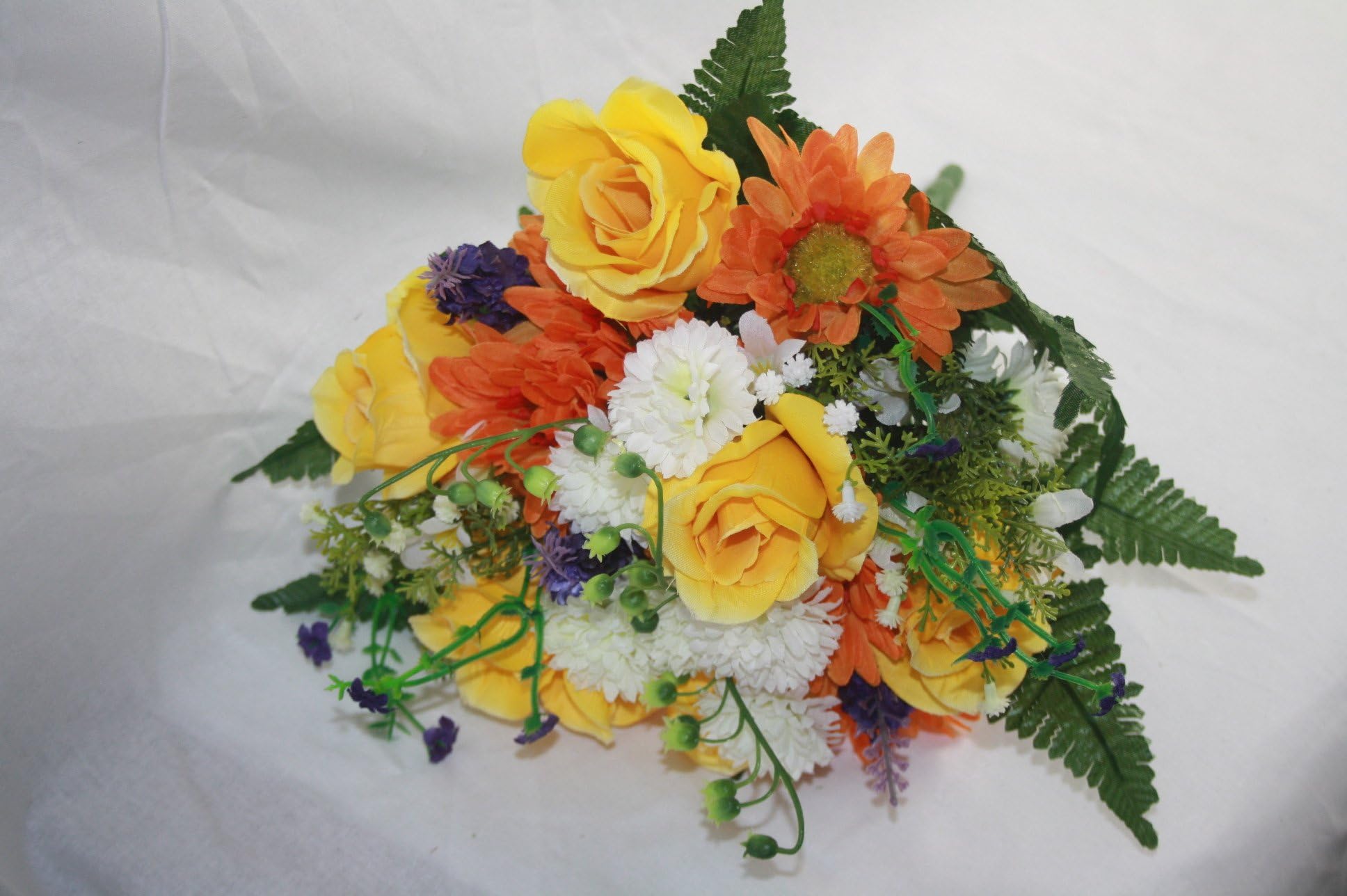 Rose Chrysanthemum Pompom and Lavender Artificial Silk Bush Bundle (Yellow & Cream)