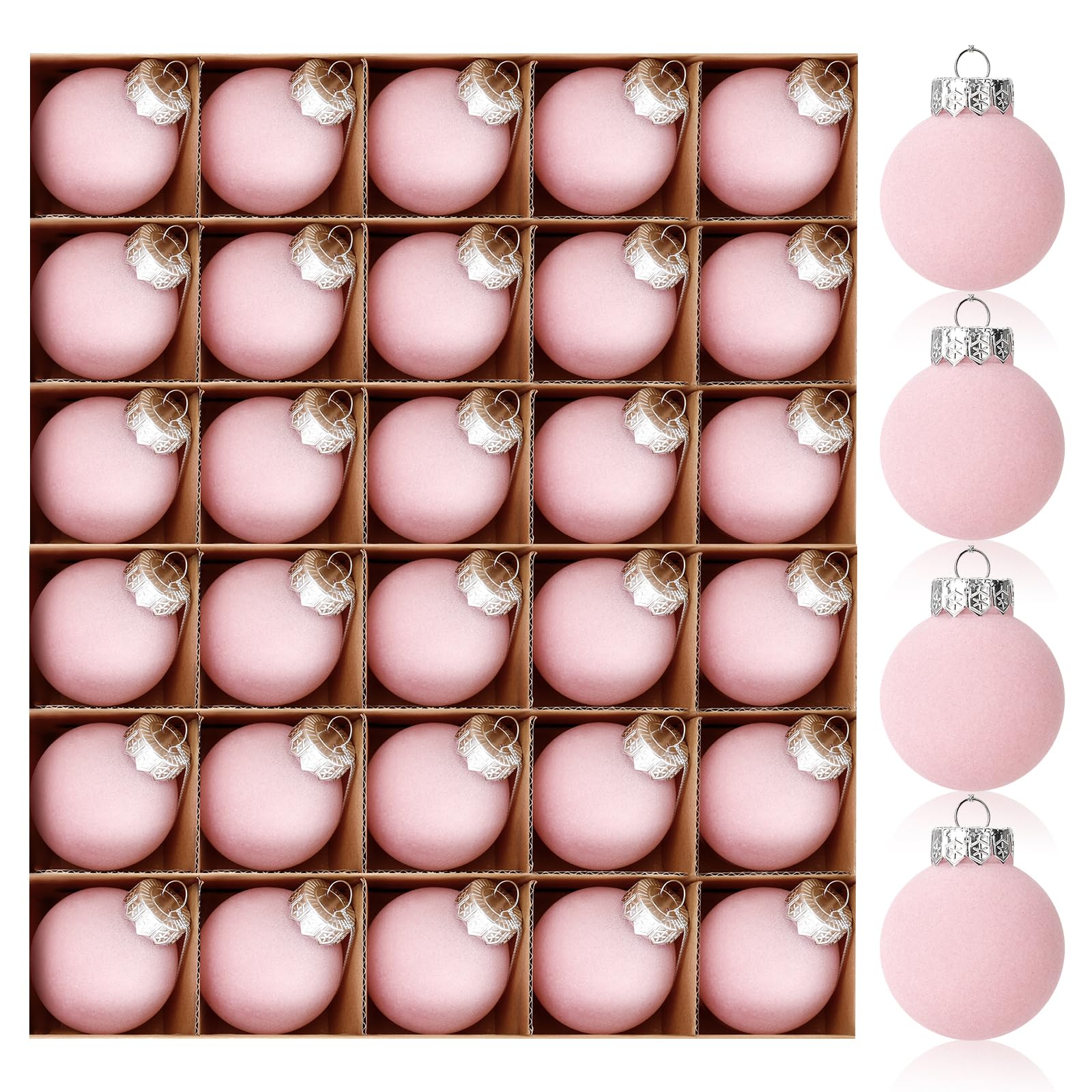 Photo 1 of **missing one***30 Pcs Pink Velvet Christmas Balls,2.36 Inch Flocked Ornaments Christmas Tree Ball,Flocked Ornaments Shatterproof Plastic Xmas Balls for Family Holiday Wedding Party Xmas Hanging Decoration