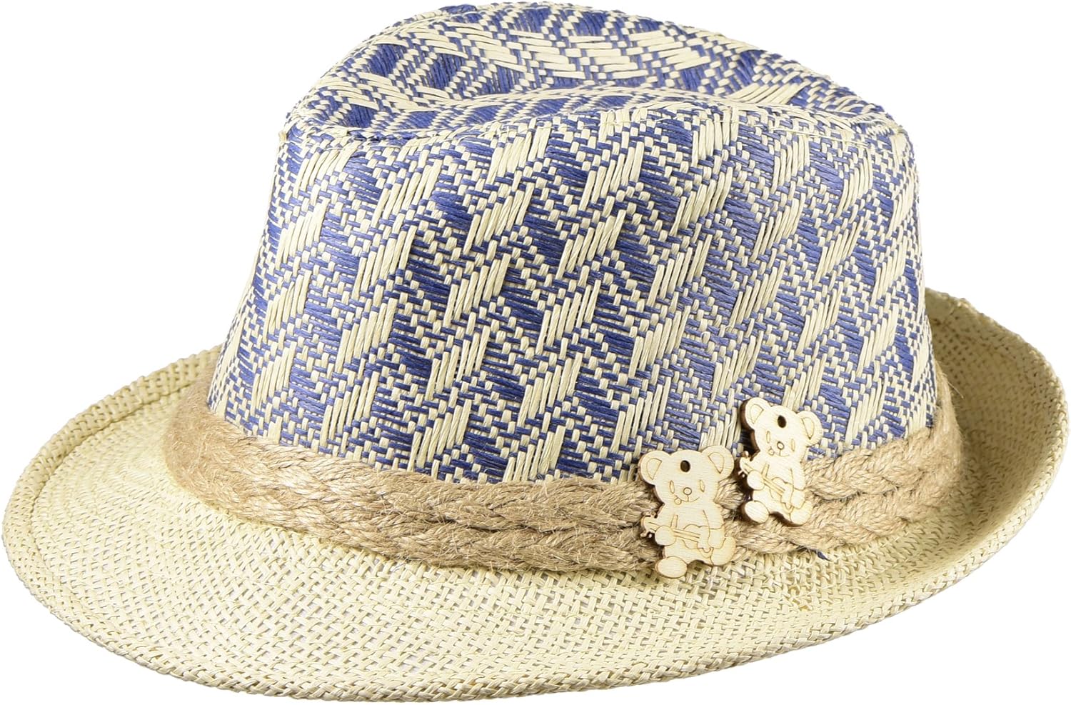 Miuno Kinder Strohhut Jungen - Sommerhut Mit Holz-Bärchen