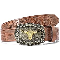 SENDEFN Western Cowboy Belt for Men Women Longhorn Bull