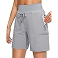 Obla Women's Hiking Cargo Shorts Zipper Pockets Soft High Waisted Quick Dry 7 Inch Long Shorts for Women Golf Athletic Summer