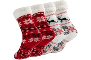 DG Hill Treehouse Knit (2 Pack) Womens Thick Knit Sherpa Fleece Lined Thermal Fuzzy Slipper Socks with Grippers