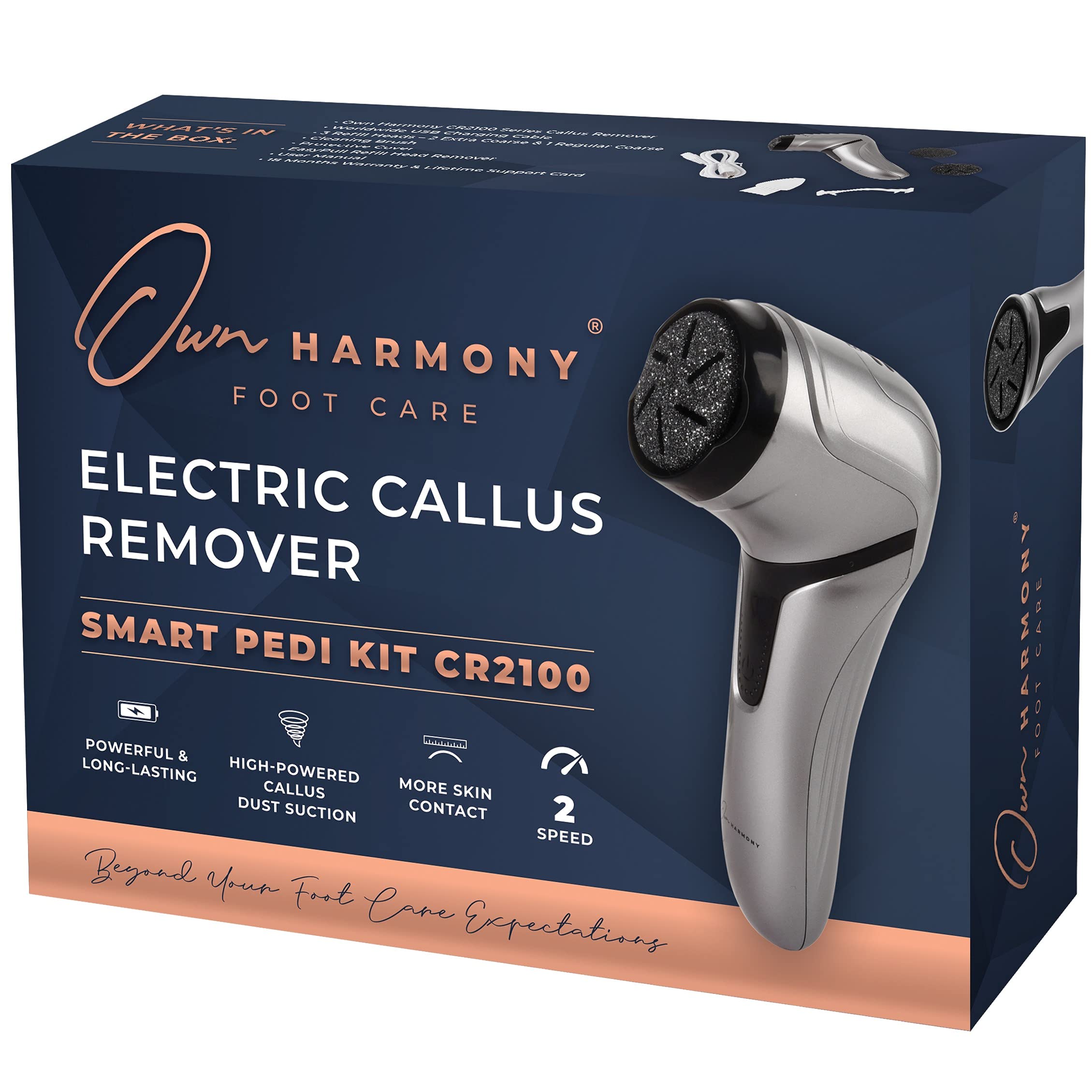 Own Harmony Electric Hard Skin Remover with Vacuum Absorption - Professional Pedicure Tools for Pedi Callus Foot Care - 3 Rollers Electronic Feet File CR2100 - Best for Dry, Cracked Heels (USB Cord) — image 1