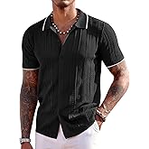 COOFANDY Men's Knit Shirts Short Sleeve Button Down Polo Shirt Fashion Casual Summer Beach Shirts