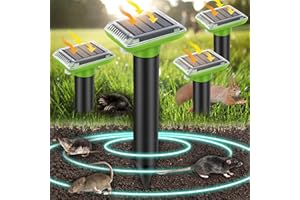 DEFENDY Solar Mole Repellent, Ultrasonic Gopher Repeller Outdoor, Solar Powered Waterproof Snake Repellent Deterrent Gopher Vole Snake Pest and Other Rodent Animals from Lawn Garden Yard Home(4 Packs)