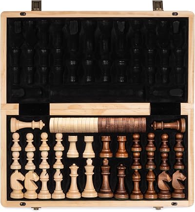 A&A 15 inch Folding Chess Checkers Set Staunton Pieces 3 inch King 2 Extra