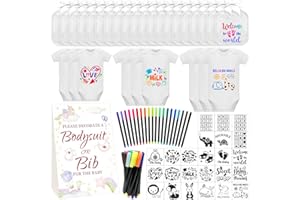 Aisharery Bibs Bodysuits Baby Shower Game Sign Set Newborn Onesies Feeder Gift Fabric Marker Stencils Kit