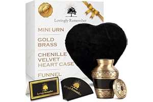 LOVINGLY REMEMBER Mini Urns for Human Ashes Keepsake – Gold Brass and Chenille Velvet Heart Case