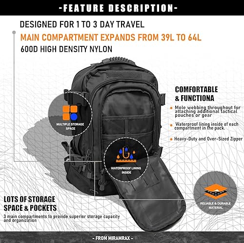 Miramrax Tactical Backpack Military Army Daypack Assault Pack