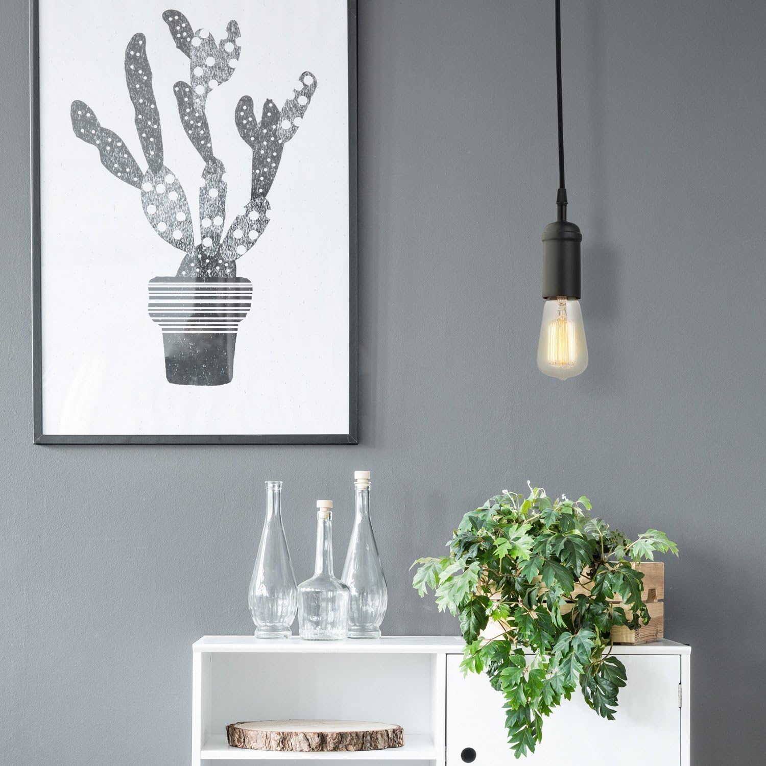 Paridhi Collections Vintage Pendant Light E26/E27 Ceiling Hanging Black Textile Cord Lamp with Edison bulb included