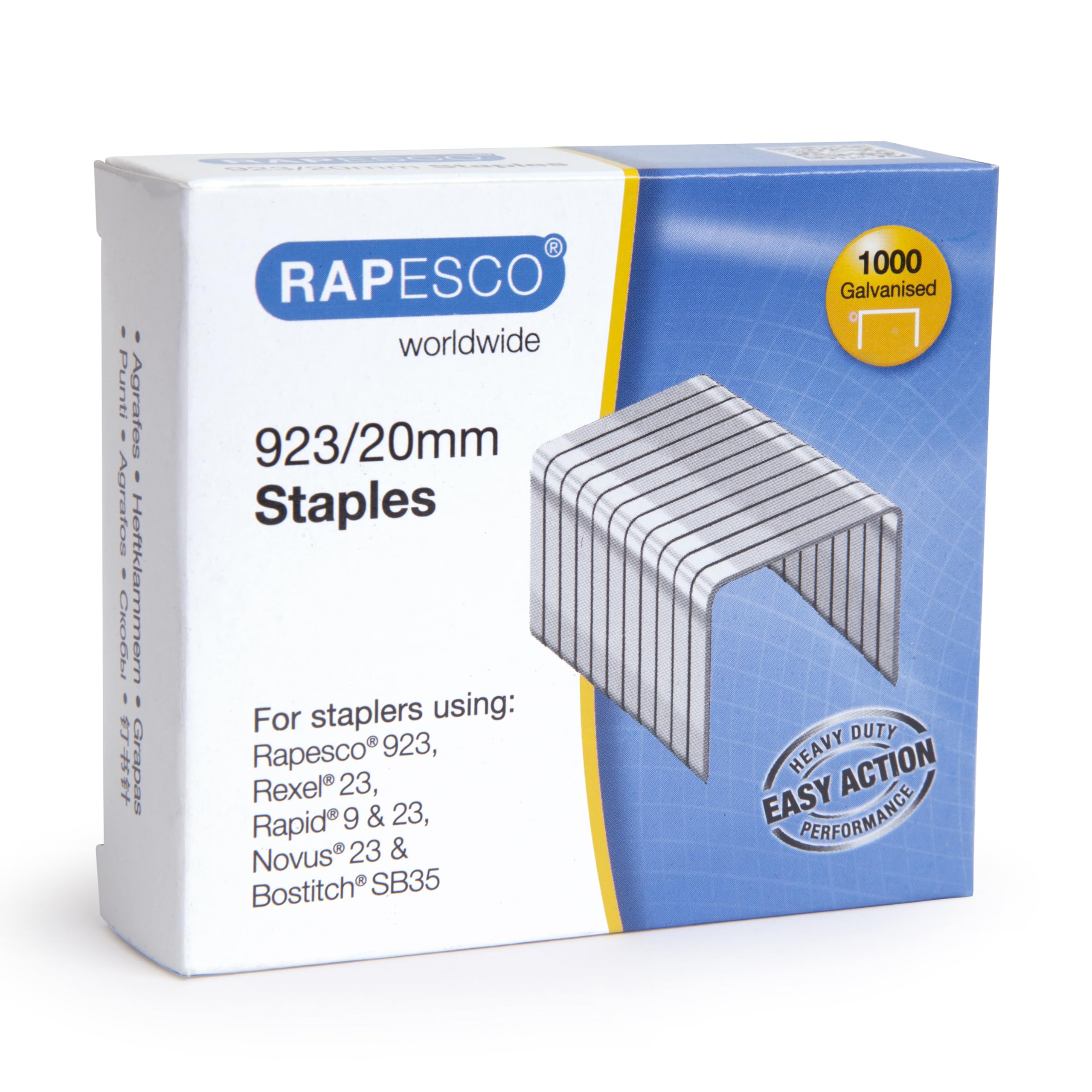 Rapesco 1241 Type 923/20 mm Galvanised Heavy Duty Staples, Pack of 1000 — image 1