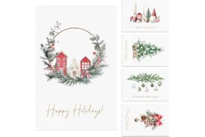 ZICOTO Beautiful Christmas Cards Set of 20 with Watercolor Designs - Incl. Bulk Envelopes, Matching Stickers And Storage Box - Perfect to Send Warm Holiday Wishes to Friends and Family