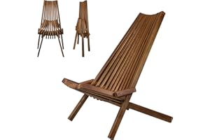Melino Wooden Folding Tamarack Chairs, FSC Certified Acacia Low Profile Adirondack Chairs, Wood Folding Chair for Outdoor, Patio, Porch, Pool, Backyard, Garden, Balcony and Deck - Chestnut - Single
