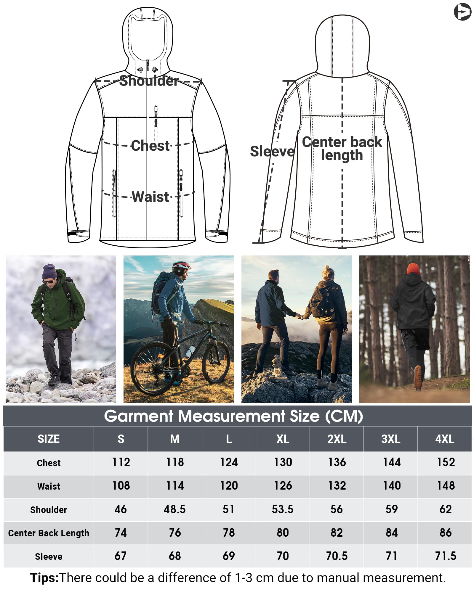 Outdoor Ventures Regenjacke Herren Wasserdicht Atmungsaktiv, Packbar Fahrrad Jacke Leichte Windbreaker zum Freizeit Wandern Camping Dunkelgrün/Schwarz L 7