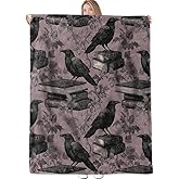 Raven Gothic Book Throw Blanket Gifts for Women Girls Kids Adults, 50x60 in, Flannel Blankets for Bedroom, Camping, Couch, Room Decor, Fuzzy Warm Cozy Soft