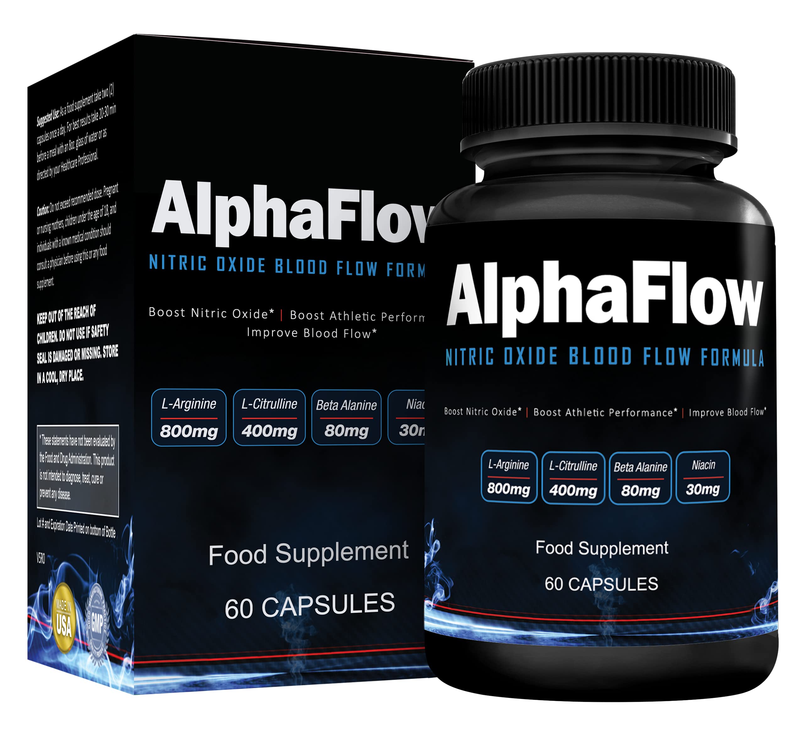 AlphaFlow L-Arginine, L-Citrulline & Beta Alanine | 1340mg Nitric Oxide (NO) Booster for Muscle Growth, Blood Flow, Vascularity & Size | Money Back Guarantee | 60 Vege Capsules