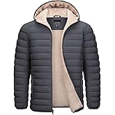 Cotrasen Mens Puffer Jacket Sherpa Lined Water Resistant Hooded Full Zip Mid-Weight Warm Insulated Winter Coat