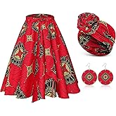 Coume 3 Pcs Women African Dashiki Skirt Traditional Costume African Bohemian Head Wrap Scarf Drop Dangle Earring