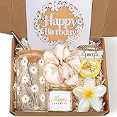 Birthday Gifts for Women, Teen Girl Gifts, Birthday Gifts for Her, Happy Bday Gift Box for Girl, Women, Sister, Daughter, Best Friend, Friendship, Cute Daisy Glass Cup Gifts Set 7PCS, 16oz, Beige