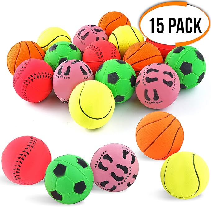 15 Premium Gummi Hunde Spielzeugbälle Farbenfroh Wurfball, Training