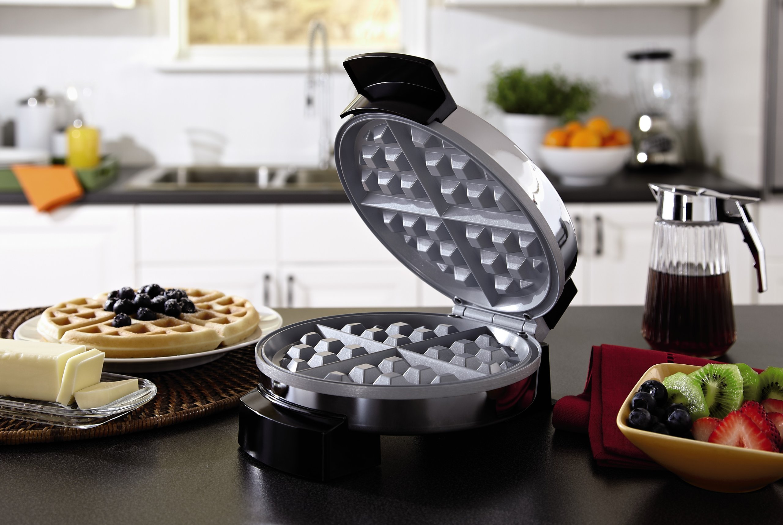 Oster Titanium Infused DuraCeramic Belgian Waffle Maker, Chrome