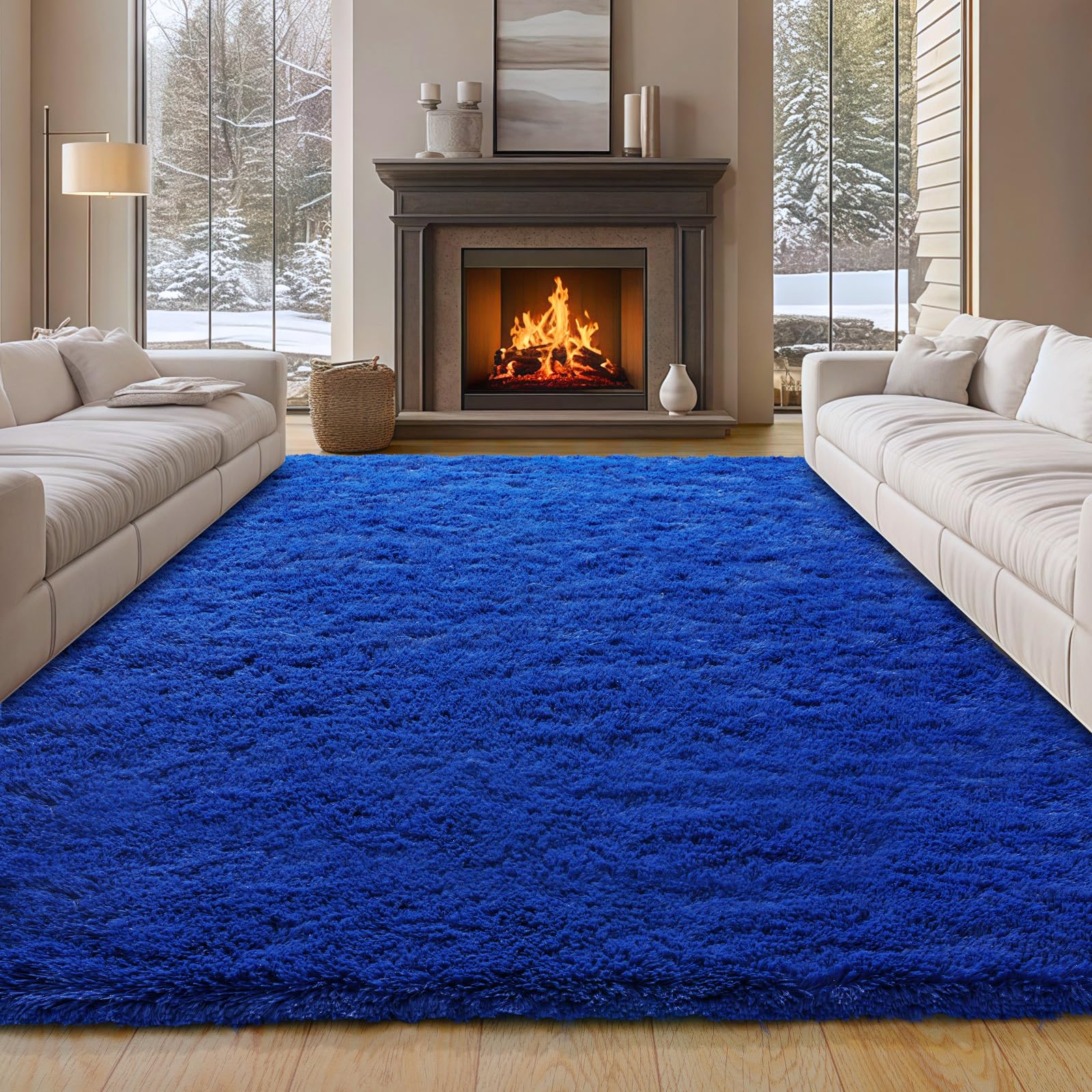 Photo 1 of plumlik 8x10 Area Rugs for Living Room, Blue Large Fluffy Shag Rug for Bedroom and Nursery, Soft and Comfy, Big Fuzzy Carpet