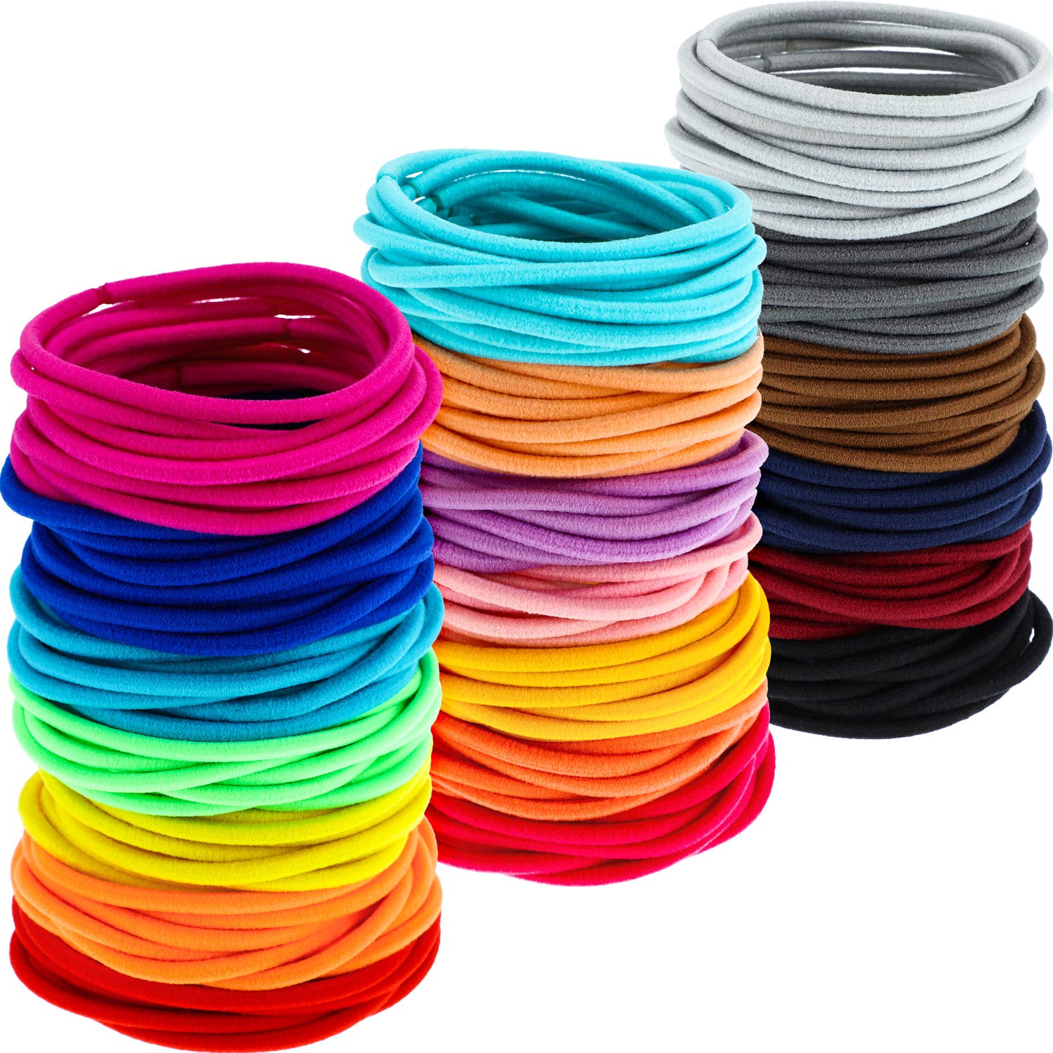 200 Pack No-metal Hair Elastics Hair Ties Ponytail Holders Hair Bands (3 mm, Multicolor) : Beauty