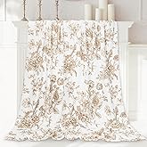 JarThenaAMCS Floral Fuzzy Blanket Tan Flower Throw Blanket Vintage Chinoiserie Soft Cozy Flannel Blanket for Home Bed Sofa Couch Chair, 50 x 60 Inch