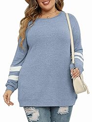 DOLNINE Plus Size Pullovers for Women Round Neck
