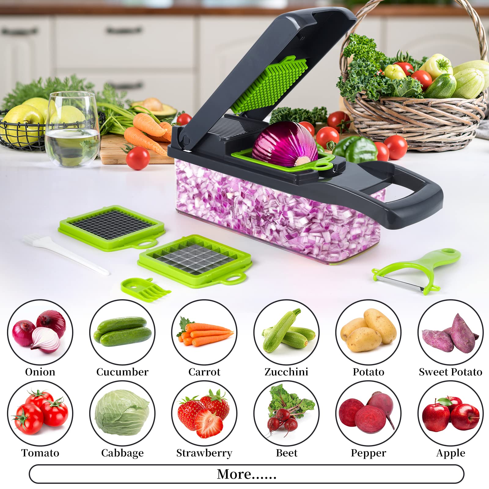 16-in-1 Vegetable Chopper - Multi-Functional Food Slicer, Dicer, And Peeler With Container