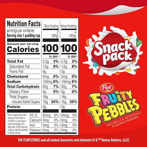 SNACK PACK POST FRUITY PEBBLES FLAVORED PUDDING CUPS, 3.25 OZ. 6 COUNT