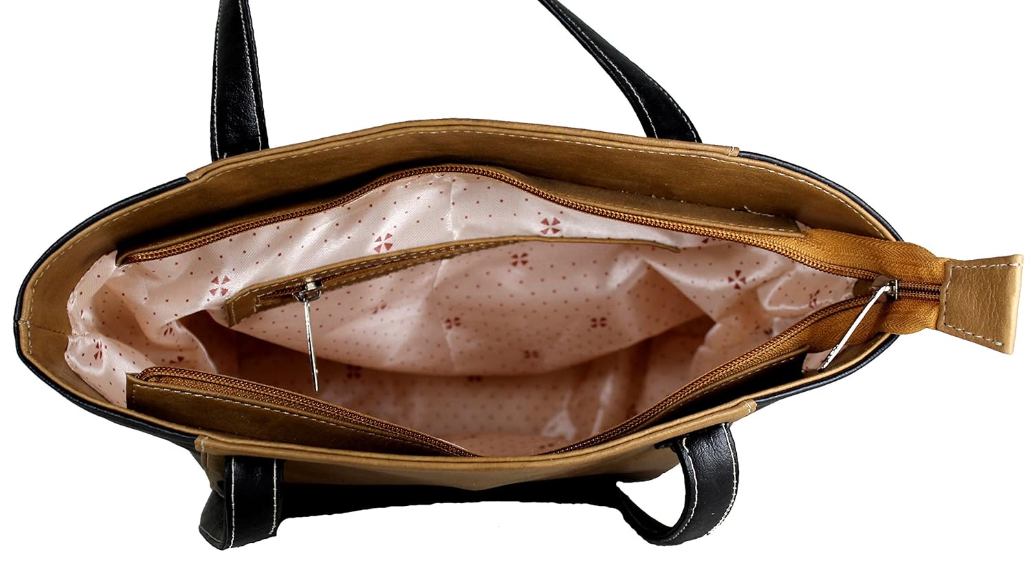 fargo motley pu leather women's & girl's tote handbag (beige,black_fgo-007)