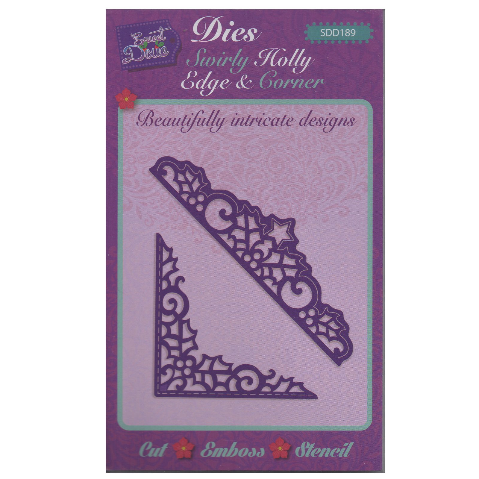 Sweet Dixie Swirly Holly Edge Corner Die, Grey