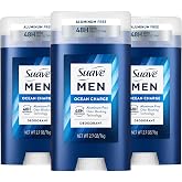 Suave Men Deodorant Stick, Aluminum Free, Ocean Charge, 2.7 Oz, 3 Count | Odor Protection for All-Day Freshness, No Parabens, Dyes, or Talc for Sensitive Skin, Marine &amp; Driftwood Fragrance