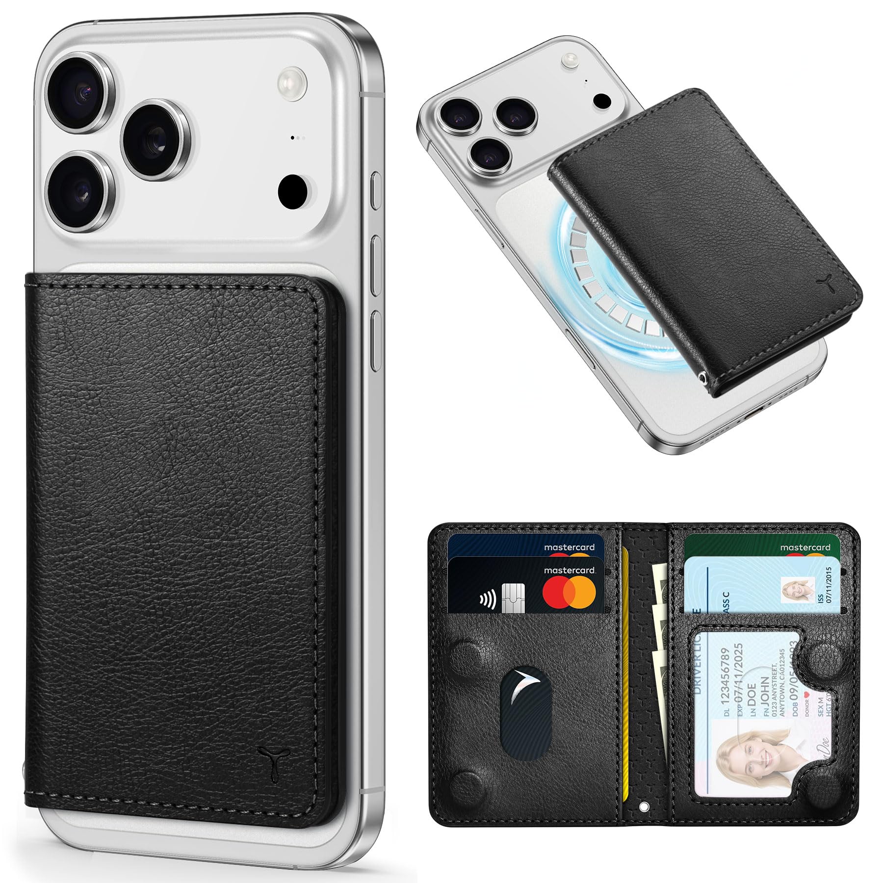 Photo 1 of TUCCH for Magsafe Wallet, 6 Card Holders with [ID Window] [RFID Blocking] for iPhone 17/16/15/14/13/12/Pro/Pro Max/Air/Plus Series, PU Leather Magnetic Card Wallet for Men Women, Textured Black