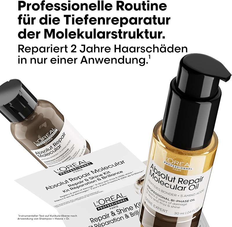 L’Oréal Professionnel, Absolut Repair Molecular 2er-Set: Sulfatfreies Molecular Repair Shampoo 100 ml + Professional Bi-Phase Oil 30 ml