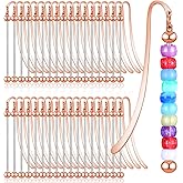 36 Pcs Beadable Bookmarks DIY Metal Blank Bar Bookmark for Beads Modern Bead Craft Jewelry Pendant Charm Gift for Book Lovers Student Teacher Office Supplies (Rose Gold)