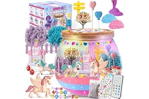 SPARKLEME Unicorn Terrarium Crafts Kit for Kids: LED Night Light-Up DIY Toys with Remote – Fun Birthday Gifts for Girls Ages 5 6 7 8 9 10 Years Old – Creative Arts & Crafts Activity Set