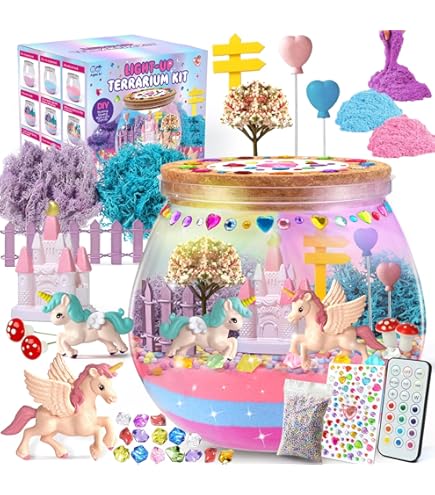 Unicorn Terrarium Crafts Kit For Kids-LED Night Light Up & Remote Unic
