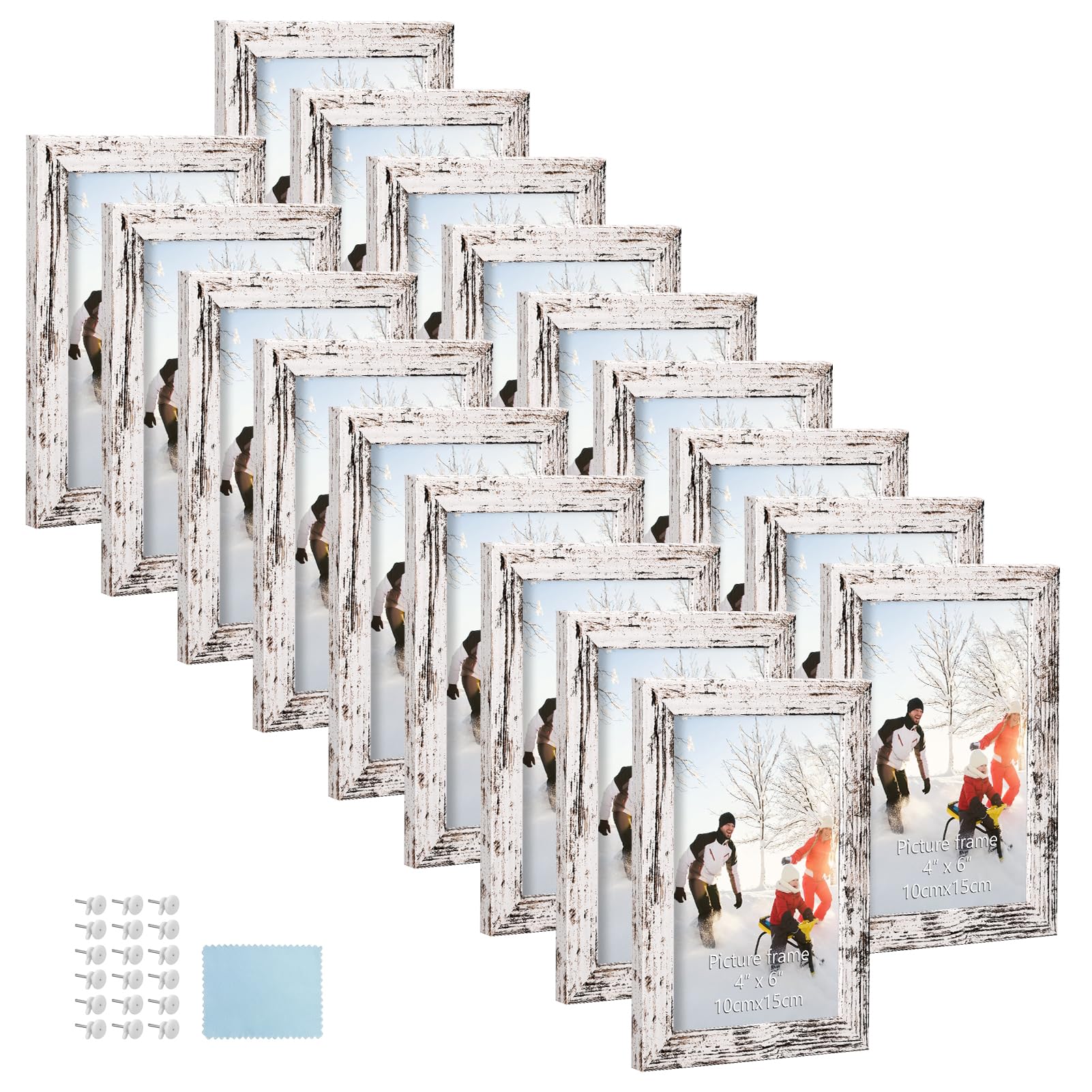 Photo 1 of PHAREGE 4x6 Picture Frame Bulk Distressed White, Set of 18 MDF Wood Grain Frame for Display 4 by 6 Family Wedding Photos on Tabletop or Wall
