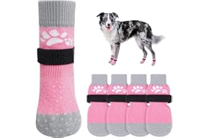 SCENEREAL Anti Slip Dog Sock to Prevent Licking Paws for Hardwood Floors, Boots & Paw Protector Shoes for Hot/Cold Pavement with Grippers, Double Sides Grips for Small Medium Large Senior Dogs, M