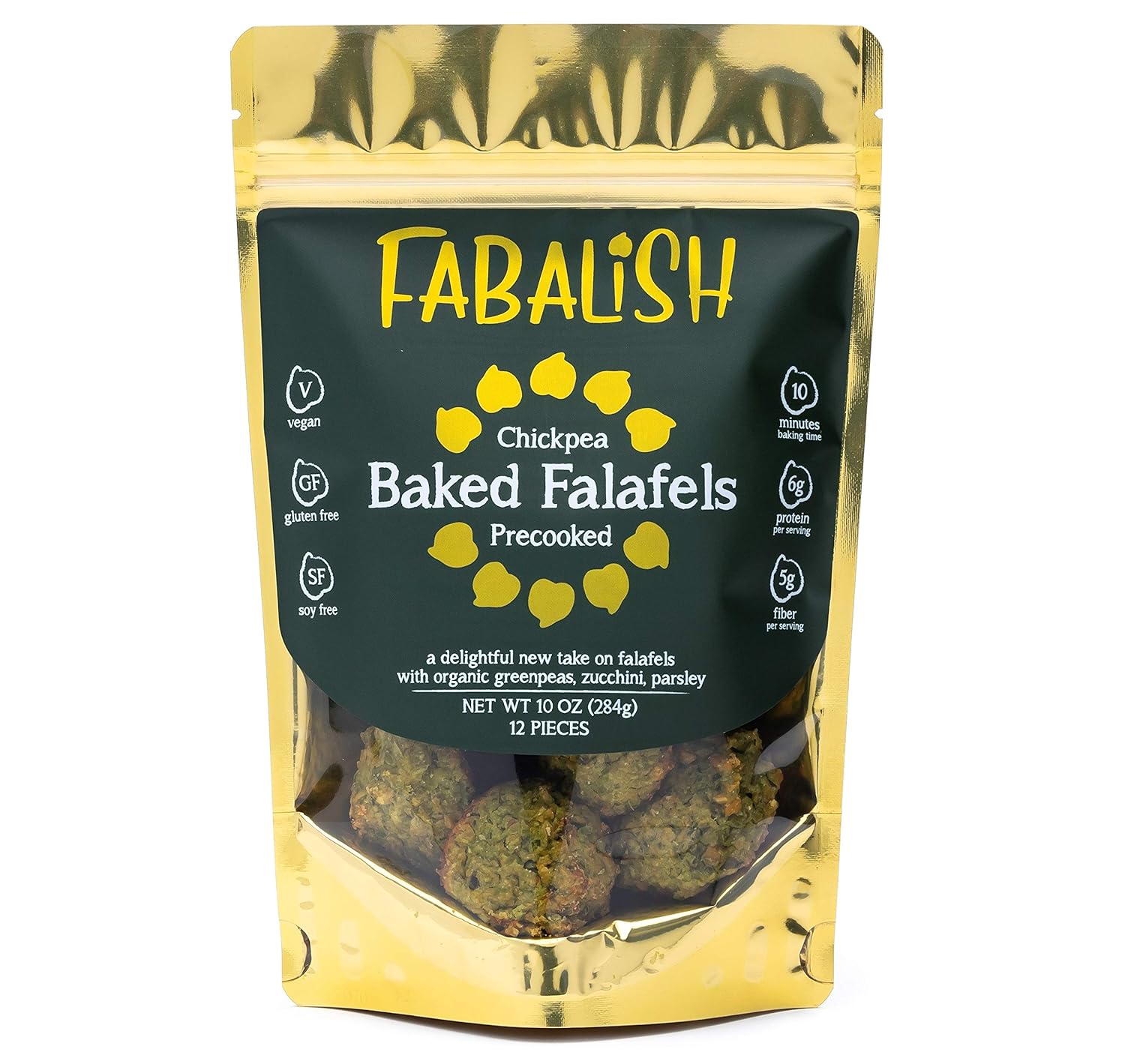 FABALISH Baked Falafel | Vegan, Gluten Free, Organic and Clean Ingredients | Plant-Based Vegetarian Chickpea Balls | Not Box Mix | Premade, Frozen, Ready to Eat Falafel | 10 ounces