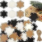 Fullhawl 150 Pcs Christmas Snowflake Gift Tags with String for Christmas Presents Black White Brown Xmas Tags for Gifts Modern DIY Blank Kraft Paper Hanging Tag for Xmas Gift Wrapping Decorations