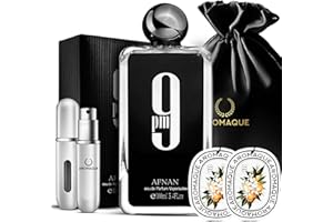 AROMAQUE Men's Cologne Premium Gift Set with Afnan 9PM Eau De Parfum,1 Empty Refillable Perfume Bottle, 2 Scented Car Freshener Cards in a Black Satin Bag