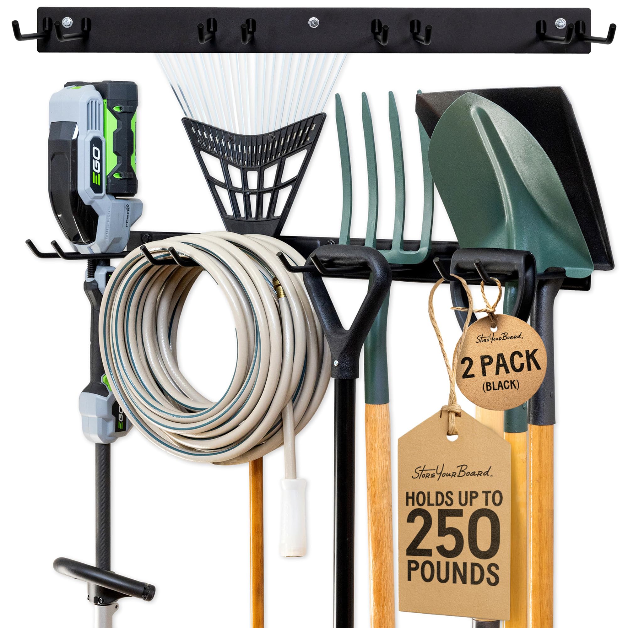 StoreYourBoard Garage Wall Organizer Tool Rack 2 Set | Garden Tool Organizer System -Heavy Duty Wall Mounted Tool Storage Rack for Yard Tools Rakes Shovel 500LB Garage Organization -8 PVC Coated Slots Image