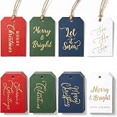 64 Pcs Christmas Gift Tags for Presents with Strings | Modern Merry Christmas Name Paper Labels with String Attached Stickers, Xmas Holiday Gift Tag Vintage