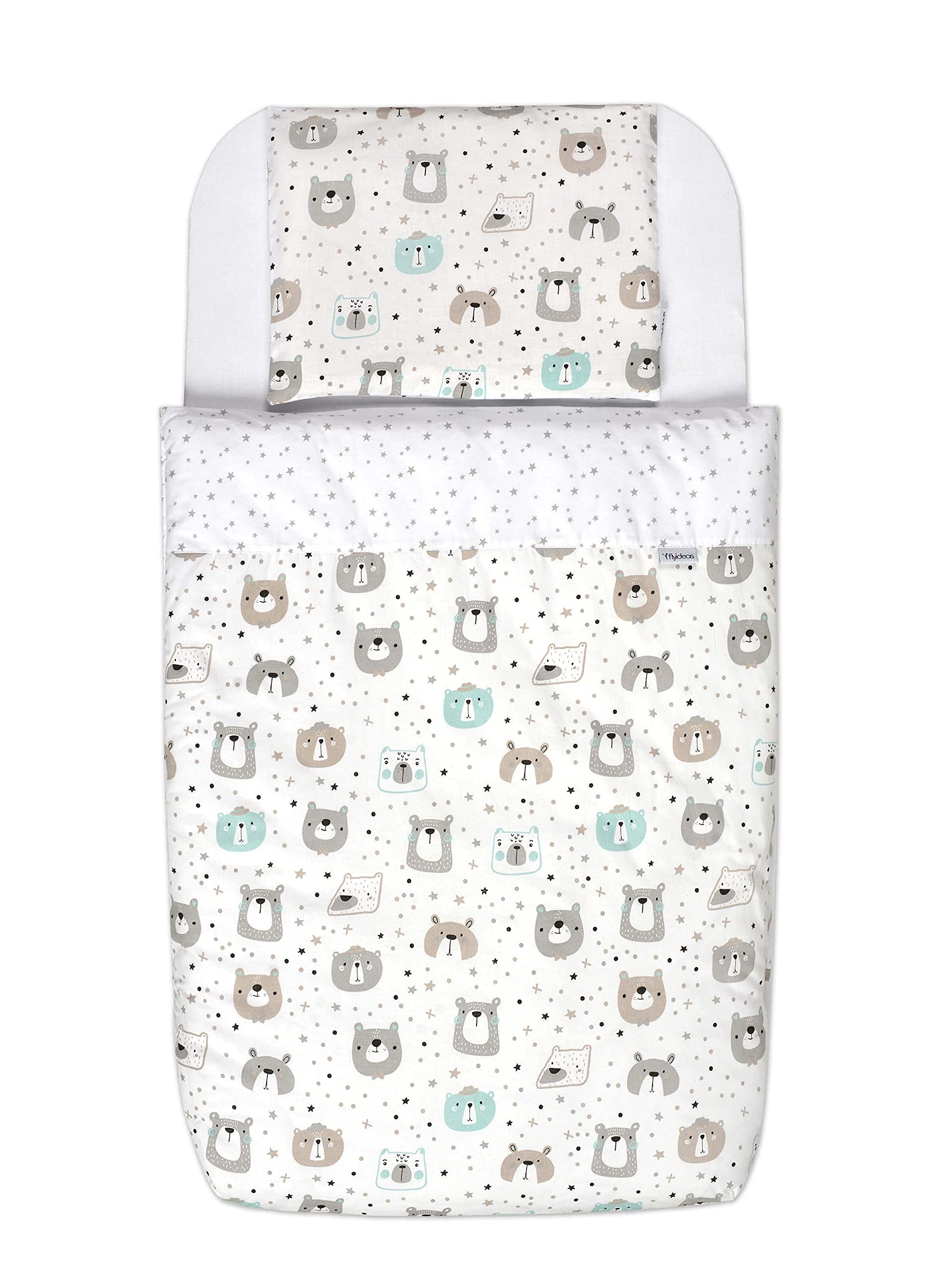 FlyIdeas Next To Me Crib Fitted Sheets 4 Pcs Complete Set with Duvet & Duvet Cover 83x50 Cm Compatible with Bedside Co-Sleeping Next to Me Mattresses 50x80 40x80 and Similar